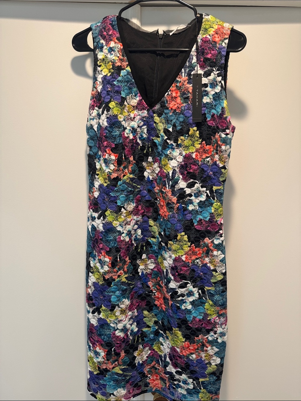 Tahari Multi-Color Floral Lace V-Neck Sheath Dress